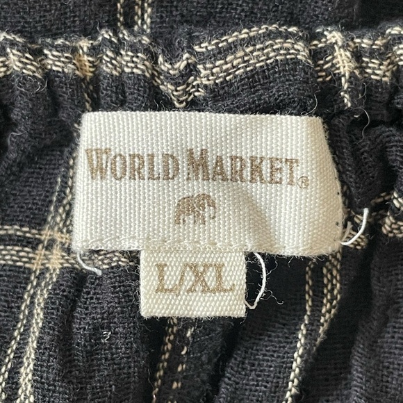 World Market Black Wide leg windowpane Embroidered Jumpsuit pockets Women sz XL - Picture 3 of 9